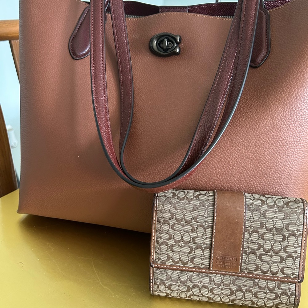 Coach Elegant Dark Tan Leather Tote Bag (wallet sold)